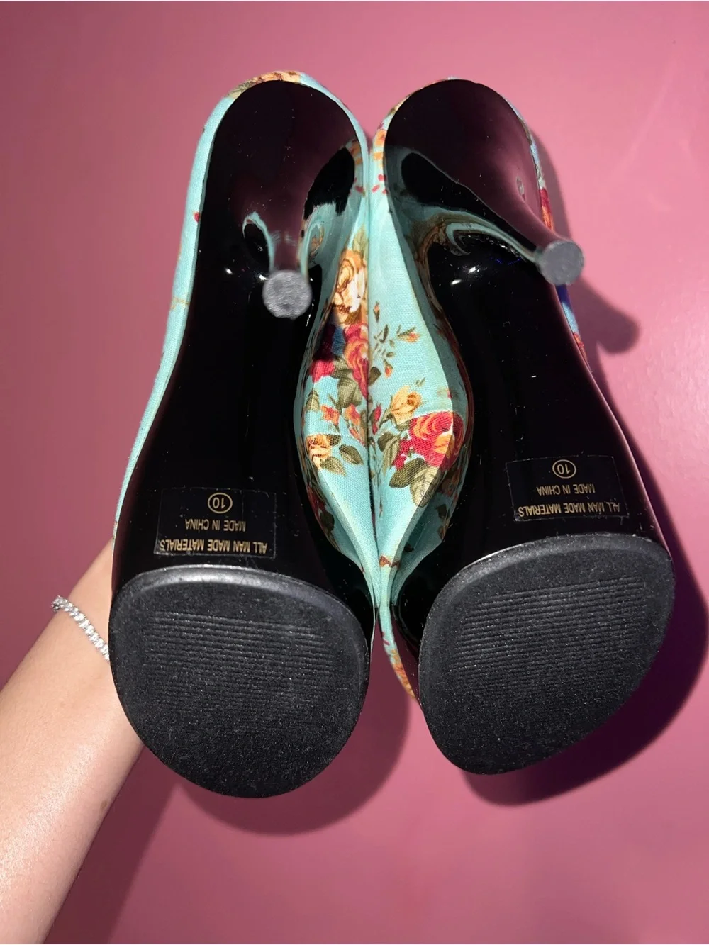 Floral Platform High Heels in Light Blue